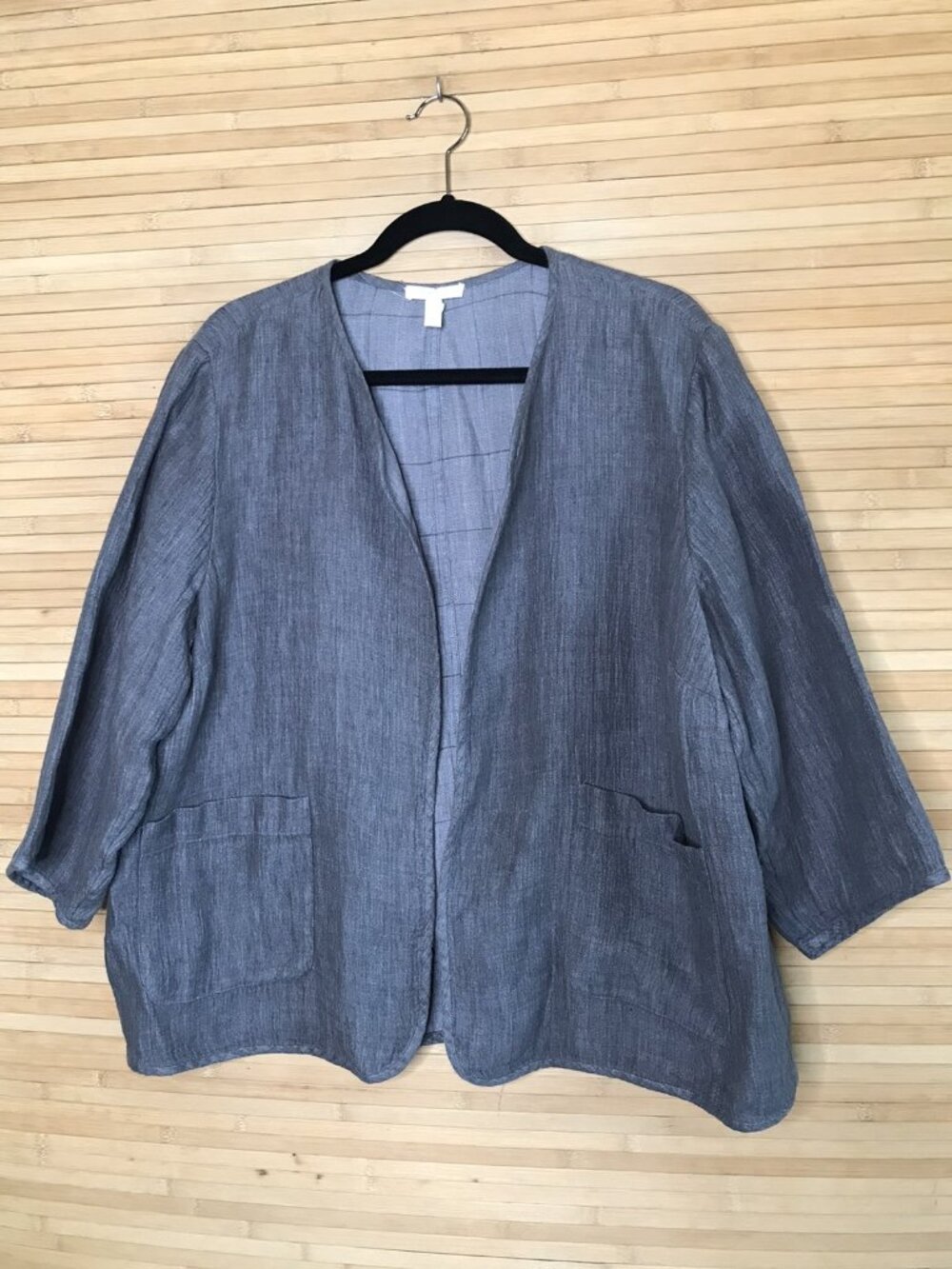 EILEEN FISHER woman Sz 1X  Boxy Organic Linen Cotton Jacket 3/4 Sleeve Gray